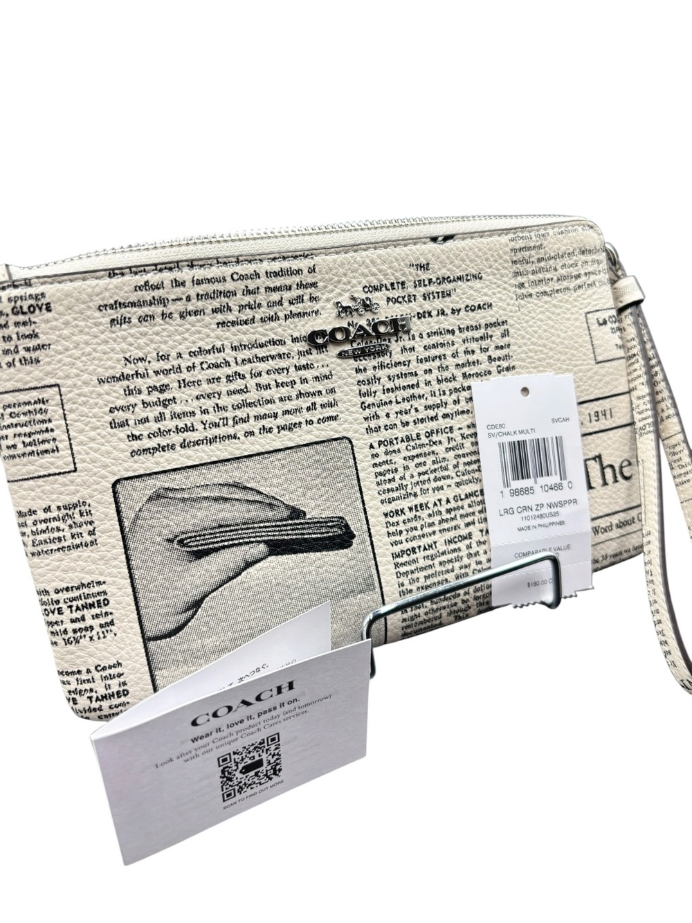 COACH Large Corner Zip Wristlet Newspaper Print Chalk Multi Leather - Picture 5 of 7